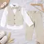 Vestă și cămașă costum elegant băiat bej set 4 piese