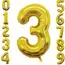 Balon Cifră 3 din Folie, 68 × 53 cm, Auriu