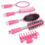 Set 5 Accesorii pentru Păr: Perie Rotundă, Perie Ovală, Pieptăn, Oglindă și Clamă, Roz