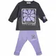 Compleu fete subțire 2 piese cu bluză gri antracit și pantaloni lila, set 6 bucăți, 3–10 ani