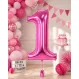Balon din folie de aluminiu, Cifra 1, Roz metalizat, înălțime 81 cm (32 inch)