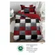 Lenjerie de Pat Single din Finet cu Elastic Pucioasa, 4 Piese, Imprimeu Geometric Carouri 3D Roșu și Negru