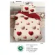 Lenjerie de Pat Single din Finet cu Elastic Pucioasa, 4 Piese, Imprimeu Inimi 3D Roșii și Roz, Model S-41