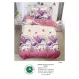 Lenjerie de Pat Single din Finet cu Elastic Pucioasa, 4 Piese, Imprimeu Unicorni și Curcubeu Roz, Model S-34