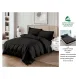 Lenjerie de Pat Dublu din Damasc Premium Super Design Pucioasa, 4 Piese, Cearceaf de Pat cu Elastic 180 x 200 cm, Dungi Hoteliere, Negru, Model V-02
