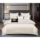 Lenjerie de Pat Dublu din Damasc Premium Pucioasa, 6 Piese, Cearceaf de Pat cu Elastic 180 x 200 cm, Dungi Hoteliere, Crem Deschis / Ivoire, Model W-4