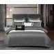 Lenjerie de Pat Dublu din Damasc Premium Pucioasa, 6 Piese, Cearceaf de Pat cu Elastic 180 x 200 cm, Dungi Hoteliere, Gri Închis / Antracit, Model W-12