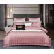 Lenjerie de Pat Dublu din Damasc Premium Pucioasa, 6 Piese, Cearceaf de Pat cu Elastic 180 x 200 cm, Dungi Hoteliere, Roz Prăfuit, Model W-6