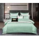 Lenjerie de Pat Dublu din Damasc Premium Pucioasa, 6 Piese, Cearceaf de Pat cu Elastic 180 x 200 cm, Dungi Hoteliere, Verde Mentă, Model W-8