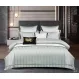 Lenjerie de Pat Dublu din Damasc Premium Pucioasa, 6 Piese, Cearceaf de Pat cu Elastic 180 x 200 cm, Dungi Hoteliere, Gri Vernil / Mentă Deschis, Model W-5