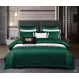 Lenjerie de Pat Dublu din Damasc Premium Pucioasa, 6 Piese, Cearceaf de Pat cu Elastic 180 x 200 cm, Dungi Hoteliere, Verde Smarald, Model W-7