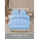 Lenjerie de Pat Dublu din Finet Premium Pucioasa, 6 Piese, cu Pliuri Brodate structural și Cearceaf cu Elastic, Albastru Deschis / Bleu Uni, Model Q-9