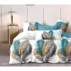 Lenjerie de Pat Dublu din Finet cu Cearceaf Clasic, Model 5D cu Pene Decorative, 6 Piese