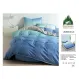 Lenjerie de Pat Dublu din Finet cu Cearceaf cu Elastic, Model Elegant în Degradé Albastru-Verde Pucioasa, 4 Piese