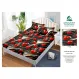 Husă cu elastic din finet model inimi 3D roșii pe fundal negru cu valuri aurii cu 2 fețe perna 160x200 cm