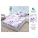 Husă cu elastic din finet model flori mov cu detalii de cristal și perle pe fundal alb-violet cu 2 fețe perna 160x200 cm