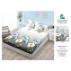 Husă cu elastic din finet model flori albe și albastre pe fundal alb-gri cu 2 fețe perna 160x200 cm