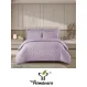 Lenjerie de Pat Dublu din Damasc Premium, 4 Piese, Cearceaf de Pat cu Elastic 180x200 cm, Model Pătrățele Mov