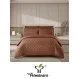 Lenjerie de Pat Dublu din Damasc Premium, 4 Piese, Cearceaf de Pat cu Elastic 180x200 cm, Model Pătrățele Maro