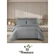 Lenjerie de Pat Dublu din Damasc Premium, 4 Piese, Cearceaf de Pat cu Elastic 180x200 cm, Model Pătrățele Gri