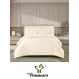 Lenjerie de Pat Dublu din Damasc Premium, 4 Piese, Cearceaf de Pat cu Elastic 180x200 cm, Model Pătrățele Crem