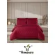 Lenjerie de Pat Dublu din Damasc Premium, 4 Piese, Cearceaf de Pat cu Elastic 180x200 cm, Model Pătrățele Bordo