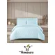 Lenjerie de Pat Dublu din Damasc Premium, 4 Piese, Cearceaf de Pat cu Elastic 180x200 cm, Model Pătrățele Bleu
