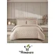Lenjerie de Pat Dublu din Damasc Premium, 4 Piese, Cearceaf de Pat cu Elastic 180x200 cm, Model Pătrățele Bej