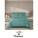 Lenjerie de Pat Dublu din Damasc Premium, 4 Piese, Cearceaf de Pat cu Elastic 180x200 cm, Model Pătrățele Turcoaz