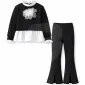 Compleu fete elegant negru cu bluză și pantaloni evazați, set en-gros 6 bucăți, mărimi 4–14 ani
