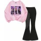 Compleu fete roz cu imprimeu KPOP și pantaloni evazați negri, set en-gros 4–14 ani