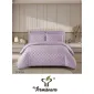 Lenjerie de Pat Dublu din Damasc Premium, 4 Piese, Cearceaf de Pat cu Elastic 180x200 cm, Model Pătrățele Mov