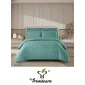 Lenjerie de Pat Dublu din Damasc Premium, 4 Piese, Cearceaf de Pat cu Elastic 180x200 cm, Model Pătrățele Turcoaz