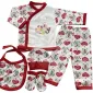 Set 4 Serii Compleu Pentru Bebeluși 5 Piese Bumbac 100% Cu Model Imprimat Roșu Mărimi 22-24